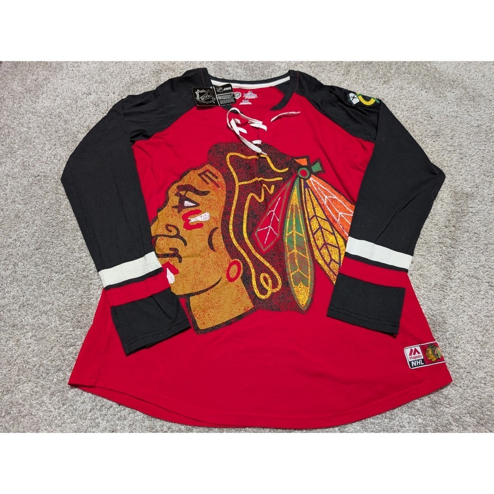 Majestic Fanatics NHL Chicago Blackhawks Womens‎ Long Sleeve Jersey Shirt 2XL